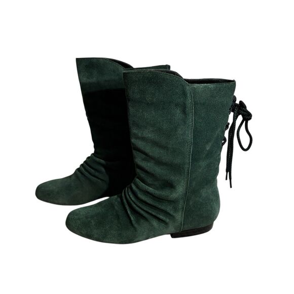 Stagelight Women’s Green Velvet Suede Slouch Flat Boots Size 7.5. Round Toe - Picture 7 of 9
